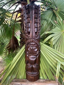 Hawaiian Lono Tiki Half Statue hand Carved 39"x 8"in - Picture 1 of 7