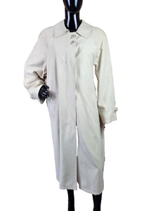 Vintage C&A Midi Trench Rain Mac Jacket Coat Size UK 16 S 70s 80s Beige Nylon - Picture 1 of 14
