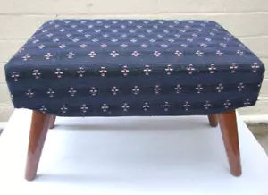 Mid-Century Footstool Retro Foot Stool Rest Maple Feet Blue Upholstery 1960's - Picture 1 of 10