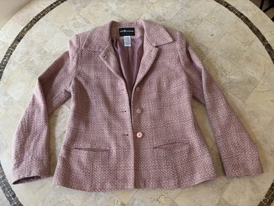 Women’s Blazer Jacket PINK Taupe Tweed Plaid Cotton Lined Classic 6P Sag Harbor - Image 1 of 4