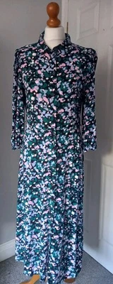 M&S Collection Floral Button Through Shirt Dress Spotty Print Uk 10 Pink Blue - Image 1 of 4