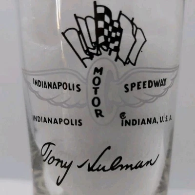 Vintage 1969 Indianapolis 500 Glass Mario Andretti Winner Gold Rim Highball 8 oz - Image 1 of 4