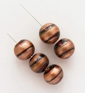 5 Orange Goldstone Lampwork Glass Beads Stripe Jewelry Making Craft Shimmer - Picture 1 of 2
