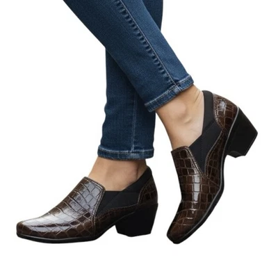 Colección por CLARK’S Emily Amelia Mujer’s Talla 11 Marrón Cocodrilo Tacones Zapatos Foto 1 de 4