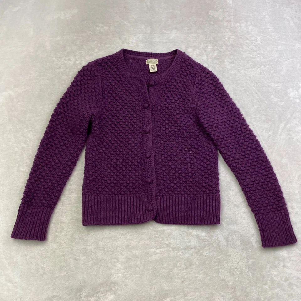 LL Bean Womens Purple Cardigan Sweater Wool Blend Cottagecore Medium - Image 1 of 4
