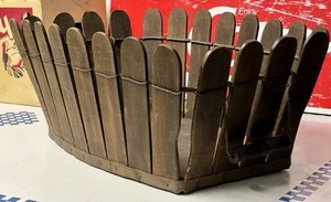 ANTIQUE 20" OVAL SHAKER BERRY FRUIT BASKET BUCKET w/ WOOD HANDLES SLATS WIRE - Picture 1 of 12