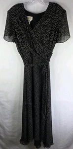 Talbots Seide Midikleid Größe 12 schwarz braun gepunktet klassisch Karriere Kirche - Bild 1 von 11