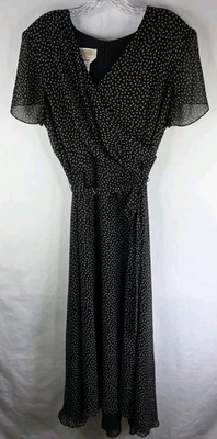 Talbots Silk Midi Dress Size 12 Black Brown Polka Dot Classic Career Church - Image 1 of 4