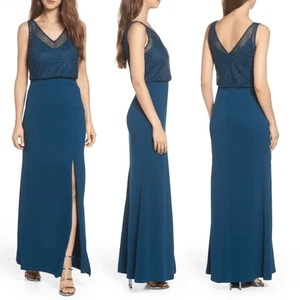 Adrianna Papell Gitter Perlen Miederkleid in türkis Crush Kleid lang formelle Größe - Bild 1 von 14