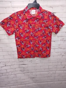 Walt Disney World Button Down Shirt Button Up Hawaiian Red Surfing Collared... - Picture 1 of 4