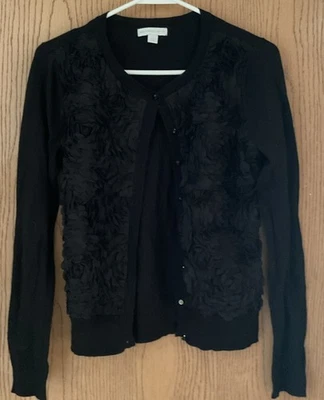 New York & Company Cárdigan Negro Suéter-Cinta Flor Frontal-Mujer XS Foto 1 de 2