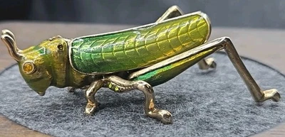 Vintage Monet Green Enamel Trinket Grasshopper Rhinestone Signed Cricket Box  - Image 1 of 4