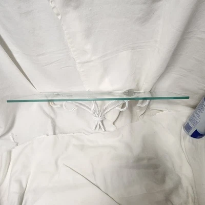 Vintage Metal and Glass White Wall Shelf Rope Design 18" Long Heavy Thick Glass - Image 1 of 4