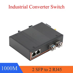 Gigabit SFP Industrial Transceiver 2 SFP to 2 RJ45 10M-1000M Fiber Optic Switch - Picture 1 of 10