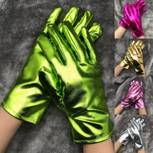 Men Women Short Gloves Performance Etiquette Mitten Non-Slip Bright Faux Leather - Picture 1 of 17