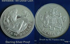 Barbados 10 dollari ten dollars fondo specchio.  - Foto 1 di 3