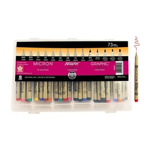 Pigma Micron Fineliner Pens - 73 Pack Assorted Point Sizes - Archival Ink Pens - Picture 1 of 10