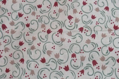 Tela BENARTEX 100% Algodón Yardage Navidad Tulipanes Borgoña sobre Crema con Verde Foto 1 de 4