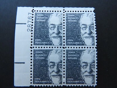 Scott #1295 1966 Mint MNH $5 Plate Block of 4 John Bassett Moore Nice Centering! - Image 1 of 2