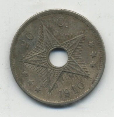 Congo Belge Belgisch Congo Belgian Congo 20 Cents 1910 Albert I KM 19 VF - Image 1 of 2