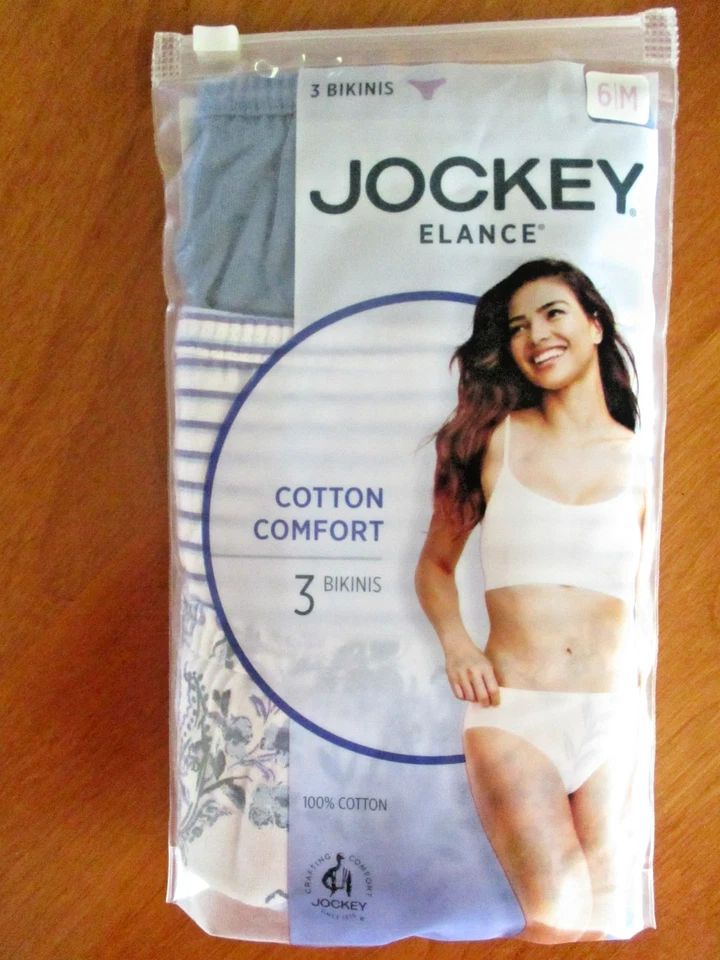 3 PAIR JOCKEY ELANCE WOMENS COTTON COMFORT BIKINI PANTIES SIZE 6 UNDERWEAR