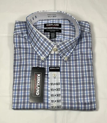 Kirkland 签名传统合身正装衬衫,蓝色,男式 L 16.5 36/37 全新 — 第 1/4 张图片