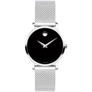 Brazalete de malla de acero inoxidable clásico esfera negra museo para mujeres Movado 0607220 - Imagen 1 de 5