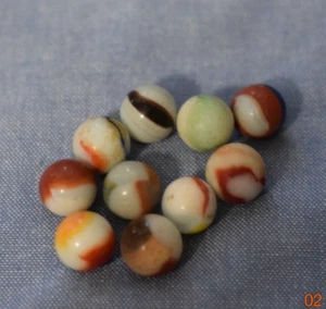 Vintage Lot of 10 White Milk Glass Multi-Color Swirl Marbles 16 mm - .6 in. C128 - Picture 1 of 3
