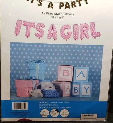 ITS A GIRL BALLOON + 6 HEART SHAPE PARTY BALLOON - Image 1 of 3