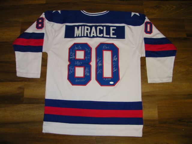 Team USA Hockey Miracle On Ice Autographed Blue Jersey With 19 Signatures  Including Jim Craig 