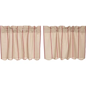 Charlotte Rouge 24" Tier Set Red Pencil Stripe Cotton/Linen Blend Country VHC - Picture 1 of 1