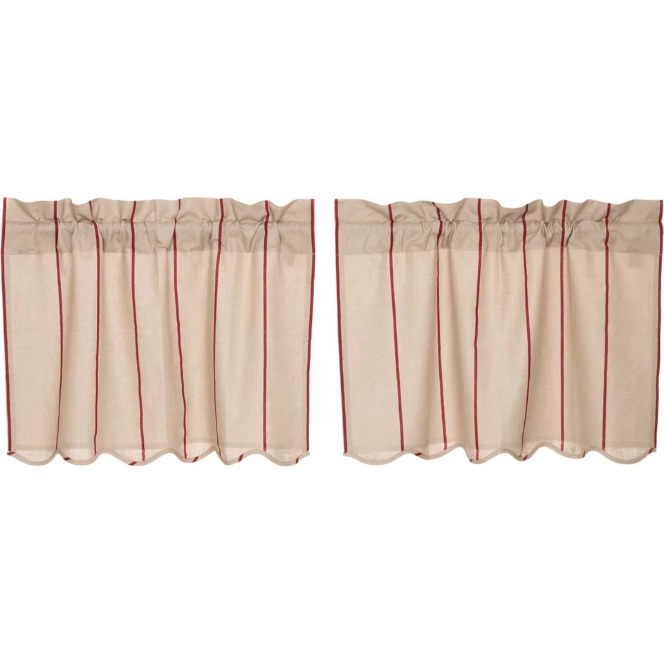 Charlotte Rouge 24" Nivel Set Lápiz Rojo Rayas Mezcla Algodón/Lino Country VHC Foto 1 de 1