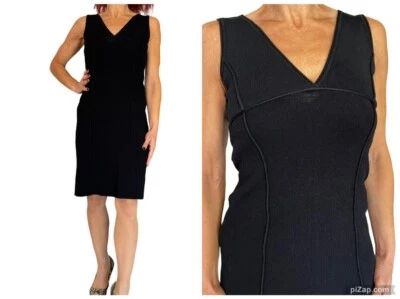 RICHARD TYLER COLLECTION BLACK SLEEVELESS KNIT STRETCH BODYCON SHEATH DRESS M - Image 1 of 4