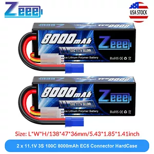 2x Zeee 3S LiPo Battery 8000mAh 11.1V 100C EC5 for 1/8 1/10 RC Car Truggy Buggy - Picture 1 of 6