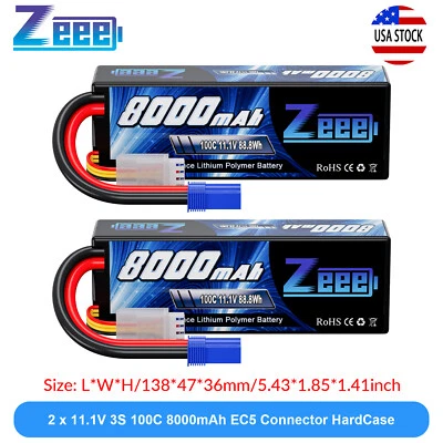 2 x Zeee 3с литий-полимерный аккумулятор 8000mAh 11.1V 100C EC5 для 1/8 1/10 RC автомобиля Truggy багги - Изображение 1 из 4