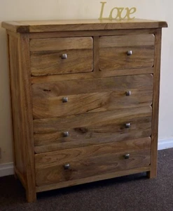 Bedroom Chest Drawers Solid Mango 5 Drawer Odisha Wood Fully Assembled Free Del - Picture 1 of 4