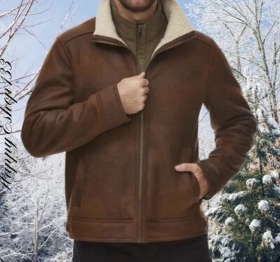 Rainforest Men’s Faux Shearling Lined Leather Aviator - Image 1 of 4