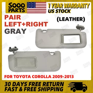 Pair Left Right Side Gray Leather Sun Visor For 2009-2013 Toyota Corolla LH RH - Picture 1 of 7