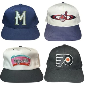 VTG Cleveland Indians, Milawaukee MLB NHL Snapback 90s Sports Youth (LOT of 4) - Picture 1 of 22
