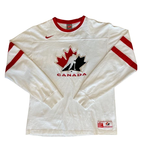 Nike Team Canada Hockey Shirt Mens Medium Long Sleeve Embroidered Thick *stain Cover