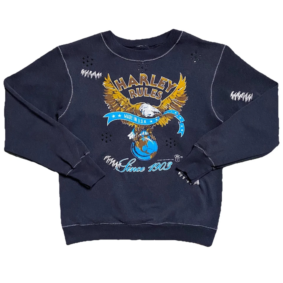 Sudadera Harley Davidson Pequeña Reelaborada Pullover Motociclista Águila Reglas De Colección Años 80 Foto 1 de 4