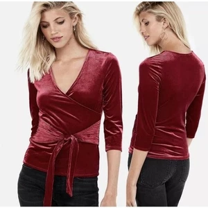 Express Ribbed Velvet Wrap Front Top M - Picture 1 of 3
