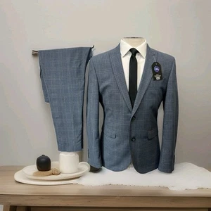 NEXT Tailoring Suit Blue Check C40S W32 L27 Men's Modern Slim Fit 2 Piece Formal - Picture 1 of 19