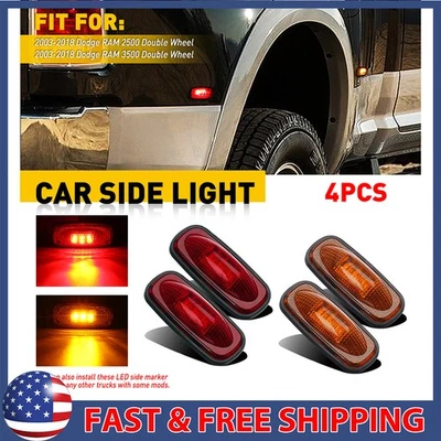 4 peças luzes LED marcadoras laterais Dually Bed Fender para 03-18 Dodge Ram 3500 vermelho âmbar - Imagem 1 de 4