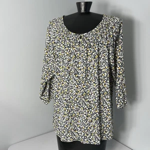 Camicetta contadina floreale CJ Banks donna L scollo a fumè/bottone boho cottage - Foto 1 di 14