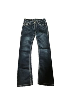 L.A. IDOL USA Embellished Flap Pocket Studded Denim Jeans Women Size 7 Blue - Picture 1 of 18