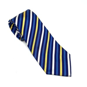Charles Tyrwhitt Krawatte blau marine weiß gelb 100 % Seide diagonale Streifen 3,75 Zoll - Bild 1 von 5