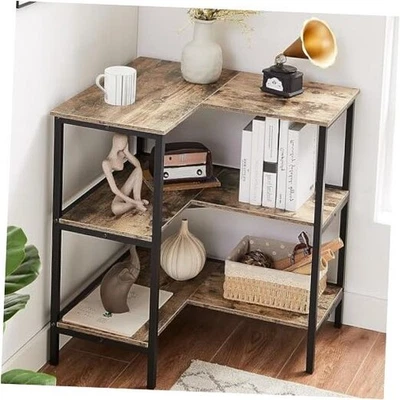  Corner Cabinet Table with 3 Tier Open Shelf, Oak Grey Open Shelving Cabinet - Image 1 of 4