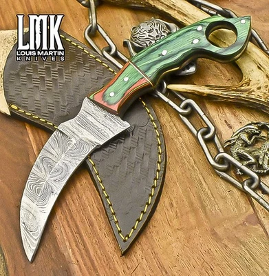 LMK Custom Karambit Knife Twist Damascus Hard Wood Wooden Bolster EDC Rare - Image 1 of 4