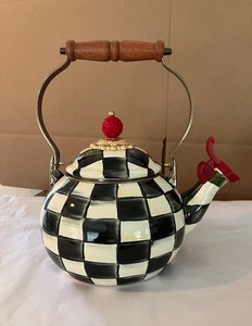MACKENZIE-CHILD'S COURTLY CHECK 2 QT WHISTLING TEA KETTLE NEW - Picture 1 of 3